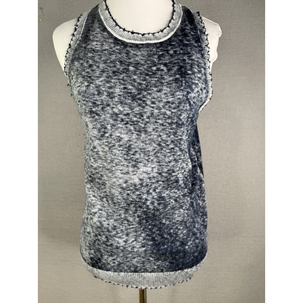 Minnie Rose Cotton Cashmere Frayed Tank Top Women's M Blue Grunge Distressed - Picture 1 of 7